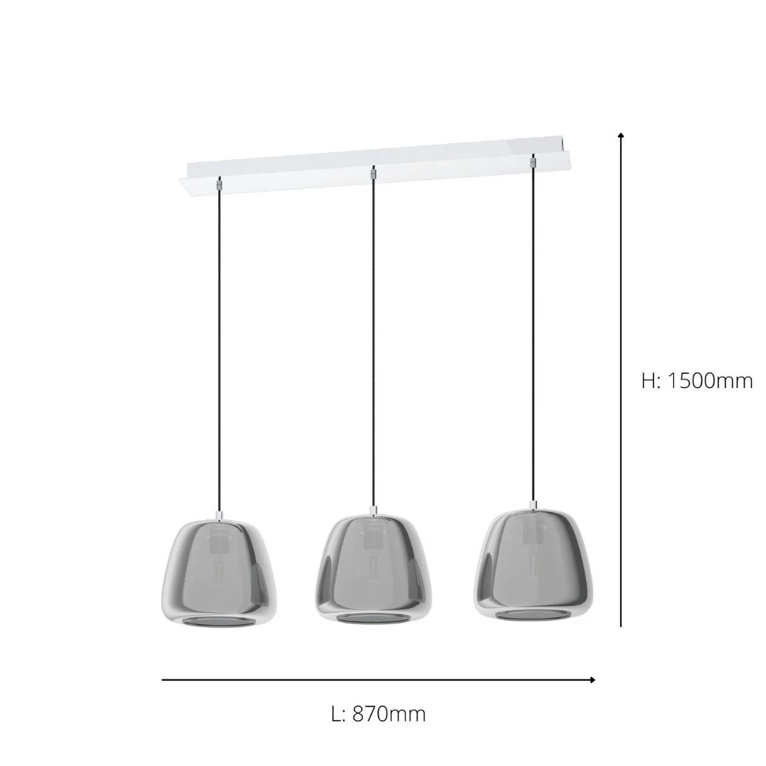 Albarino 3 Light Smoked Glass Ceiling Light Bar - Image 3