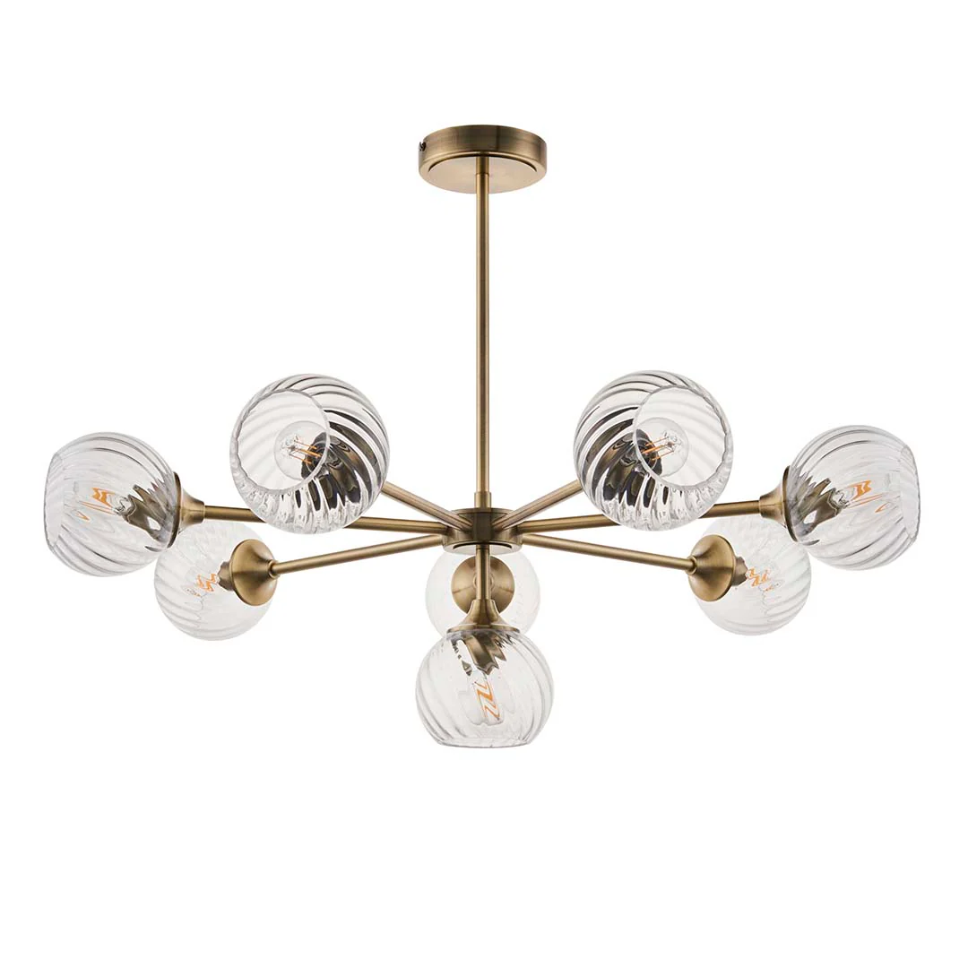 Allegra 8 Light Antique Brass Pendant Ceiling Light - Image 7
