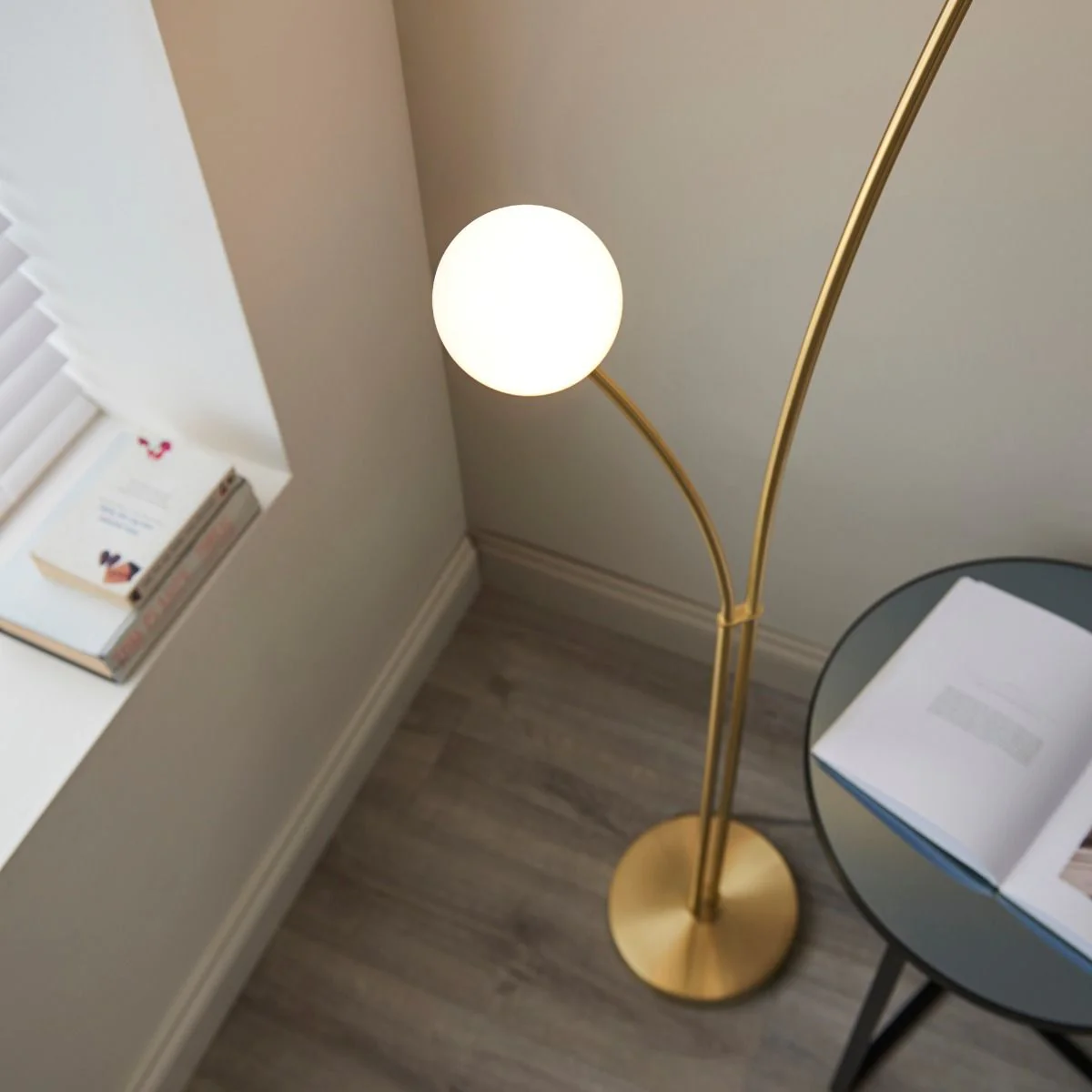 Bloom 2 Light Satin Brass & Opal Floor Lamp - Image 3