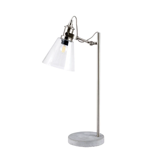 Chaplin Concrete & Chrome Desk Table Lamp with Glass Shade - Image 3