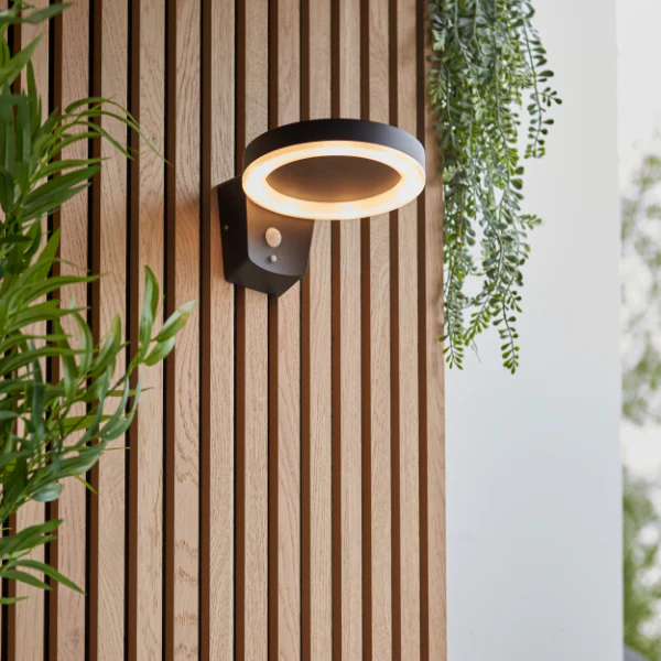 Ebro Outdoor LED IP44 PIR Black Solar Wall Light - Image 3