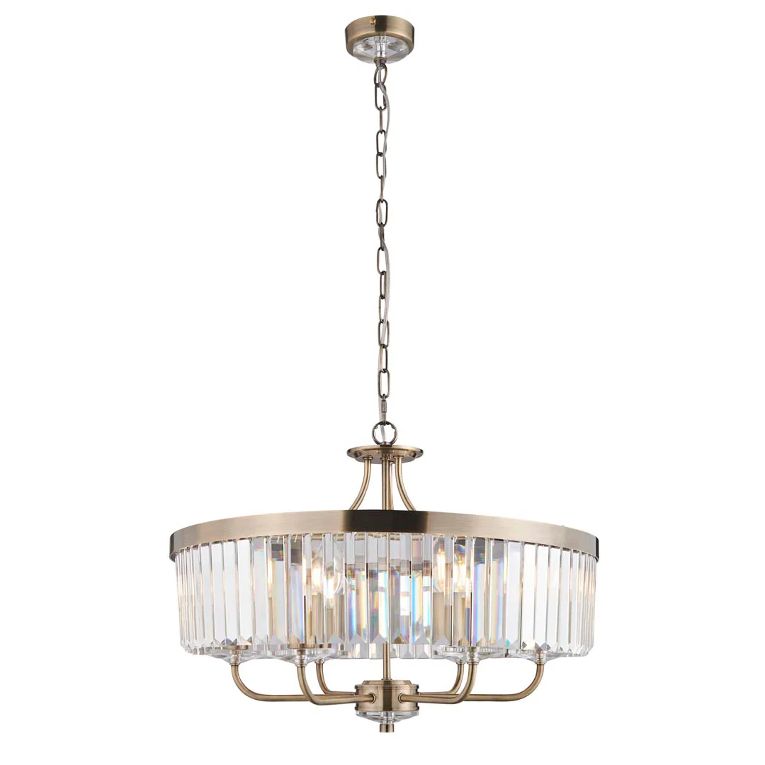 Elean 6 Light Antique Brass & Glass Pendant Ceiling Light - Image 8