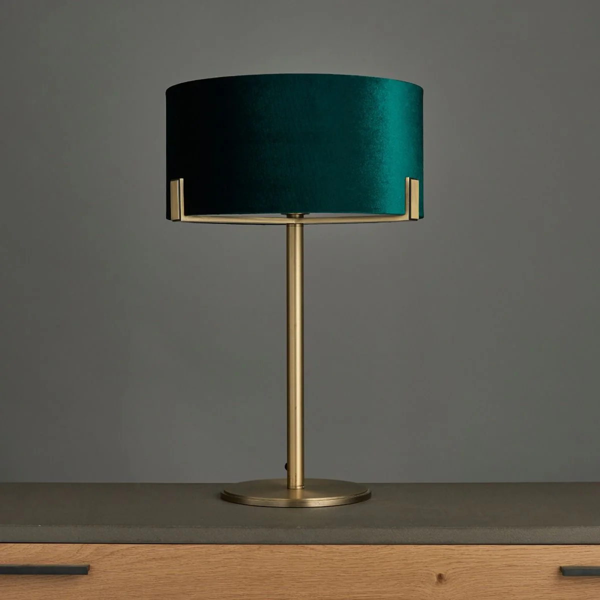 Hayfield Antique Brass & Green Velvet Table Lamp - Image 4