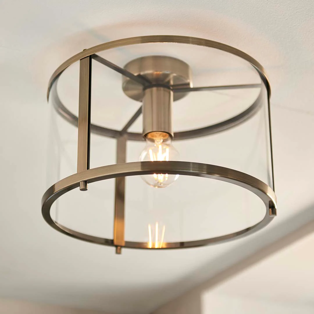 Hopton Antique Brass Flush Ceiling Light - Image 6