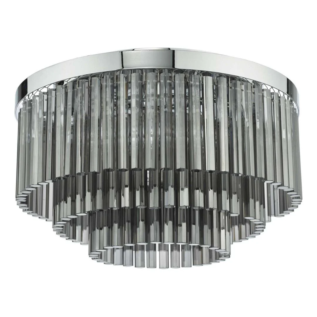Logan Polished Chrome & Smoked Glass Flush Ceiling Light - Image 3