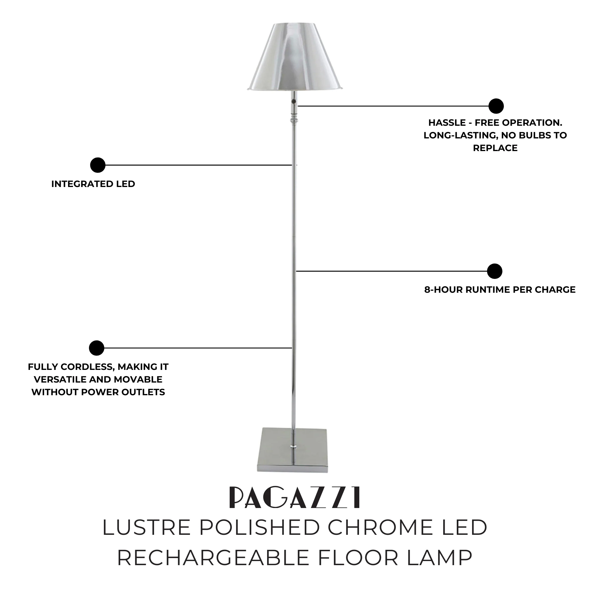 Lustre Polished Chrome LED Rechargeable Floor Lamp - Image 10
