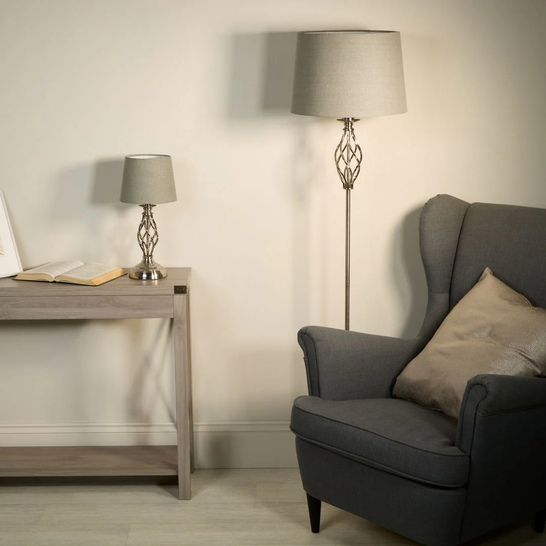 Manor Polished Chrome Floor Lamp with Grey Shade - Image 6