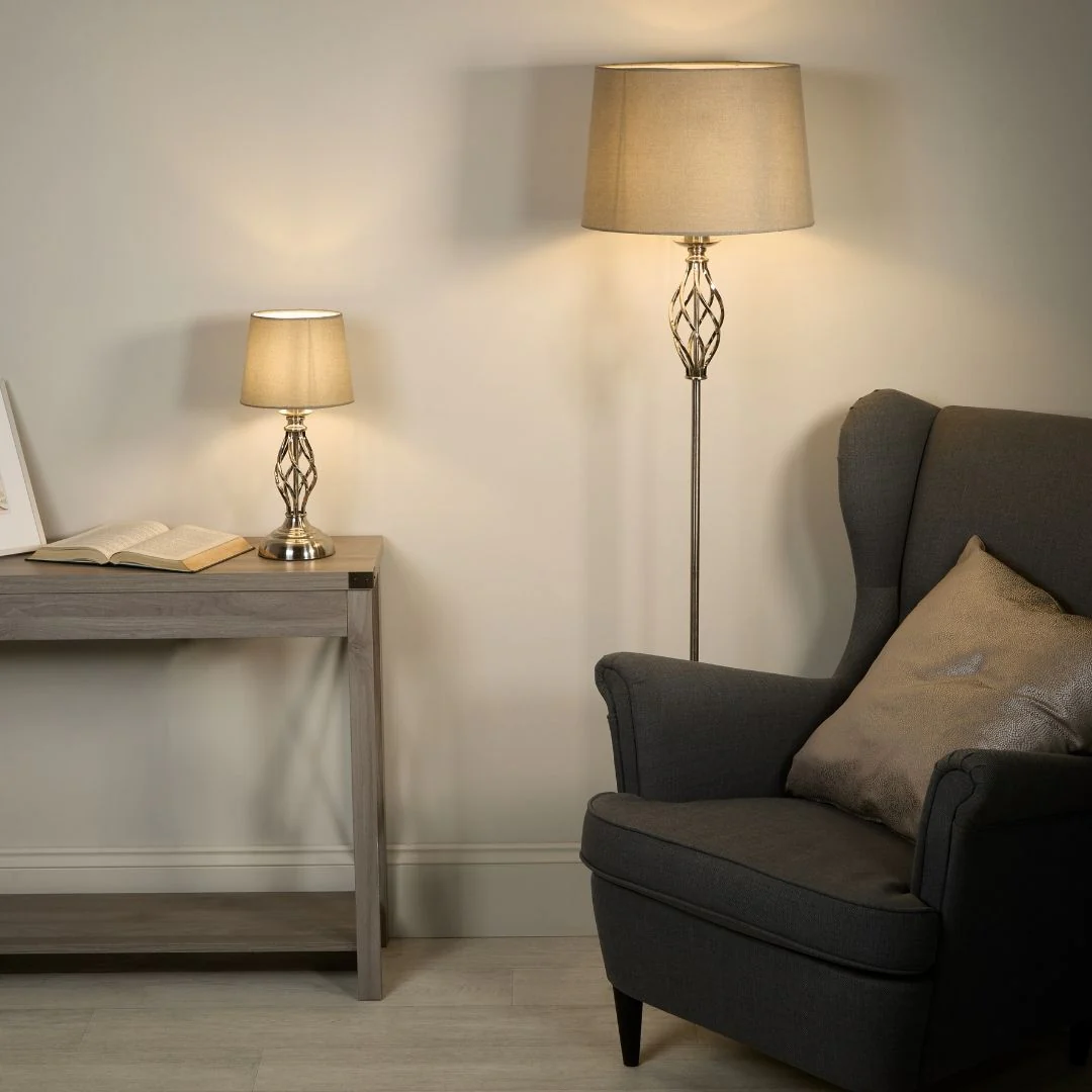 Manor Polished Chrome Floor Lamp with Grey Shade - Image 7