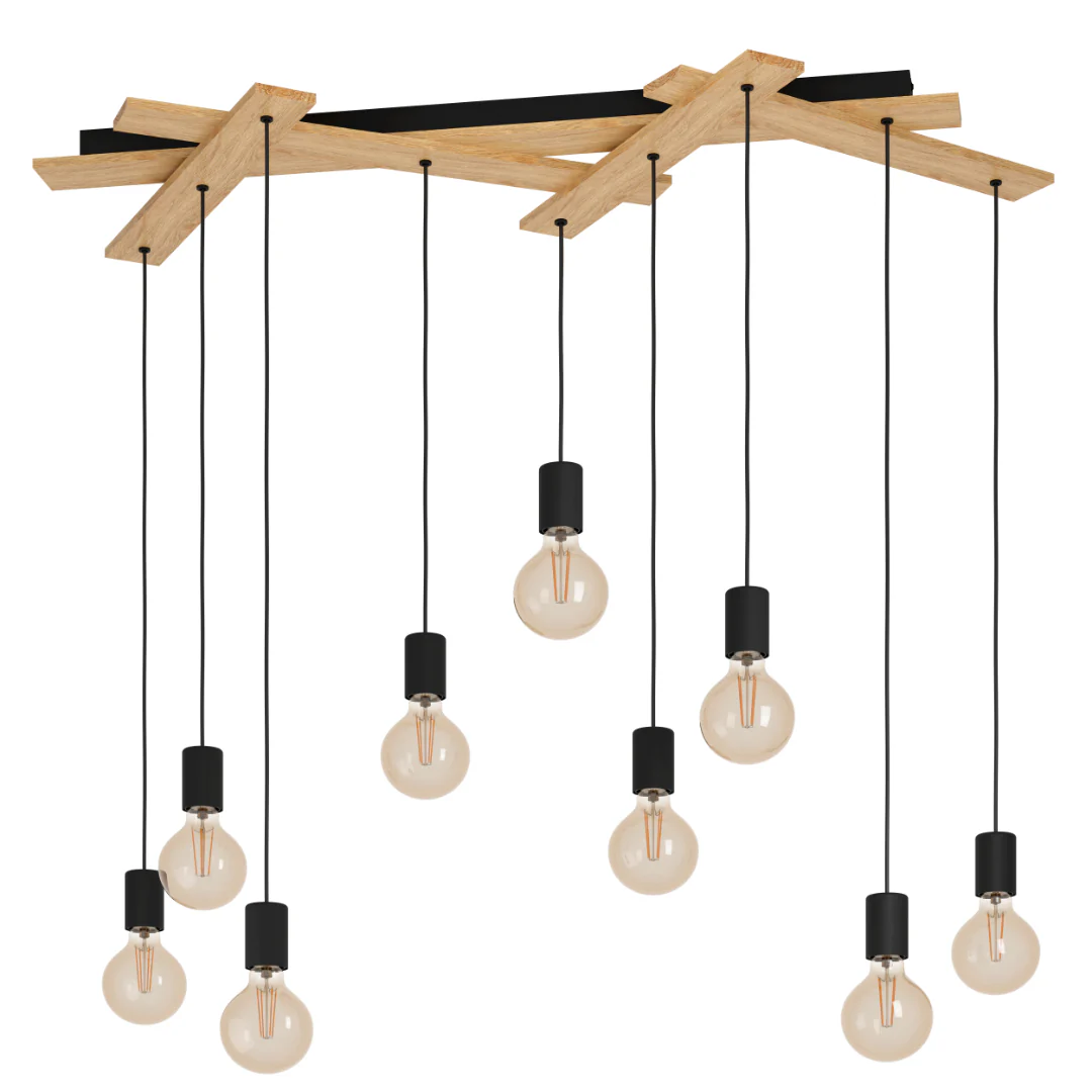 Monmount Multi-Light Black Pendant Bar with Wooden Rods - Image 3