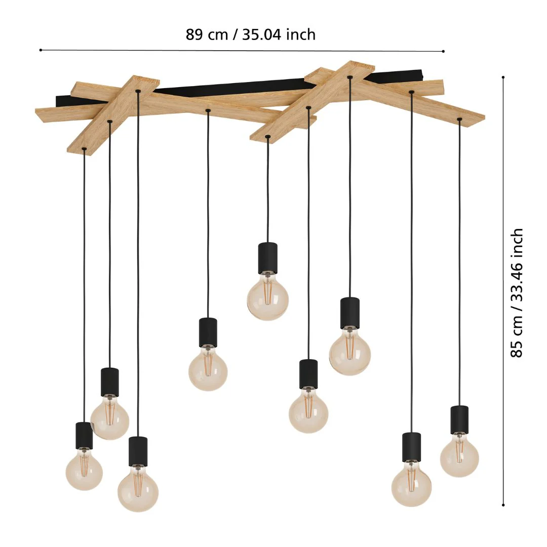 Monmount Multi-Light Black Pendant Bar with Wooden Rods - Image 4