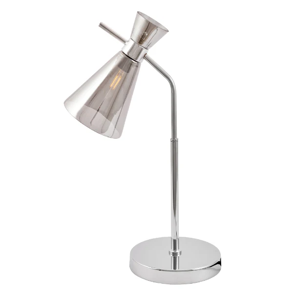 Monroe Smoked Glass & Silver Desk Table Lamp - Image 4