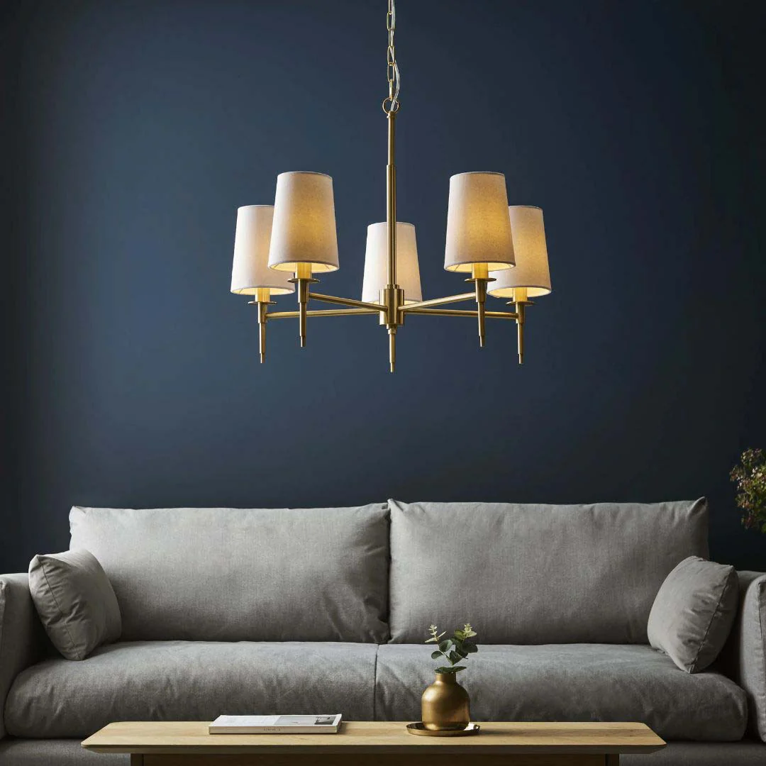 Obasi 5-Light Satin Brass Shaded Chandelier - Image 3