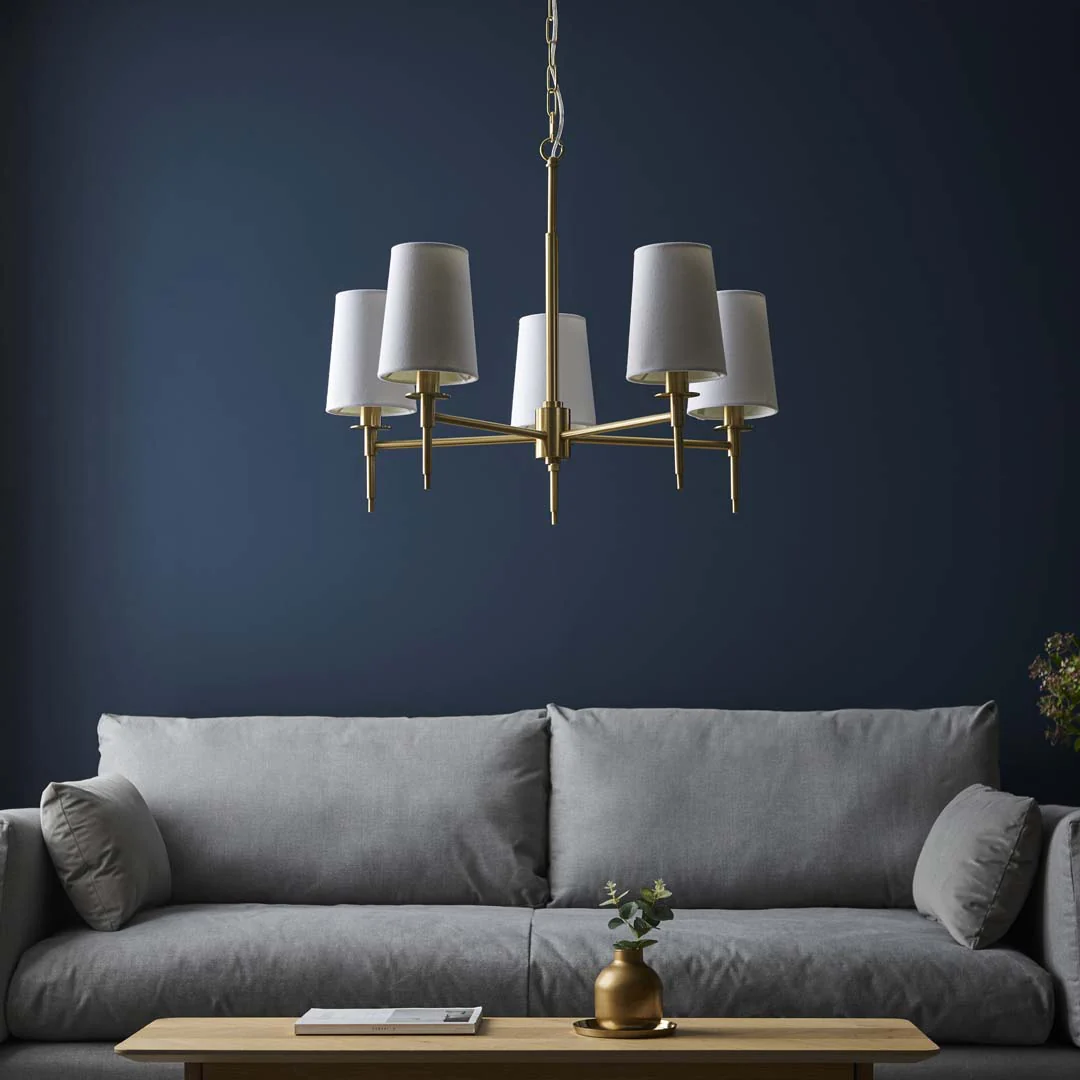 Obasi 5-Light Satin Brass Shaded Chandelier - Image 7