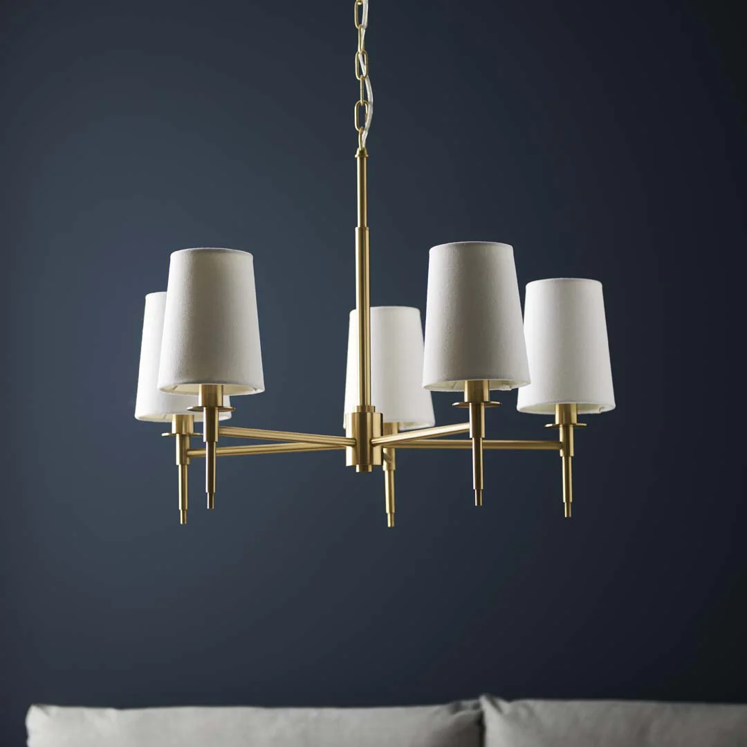 Obasi 5-Light Satin Brass Shaded Chandelier - Image 8
