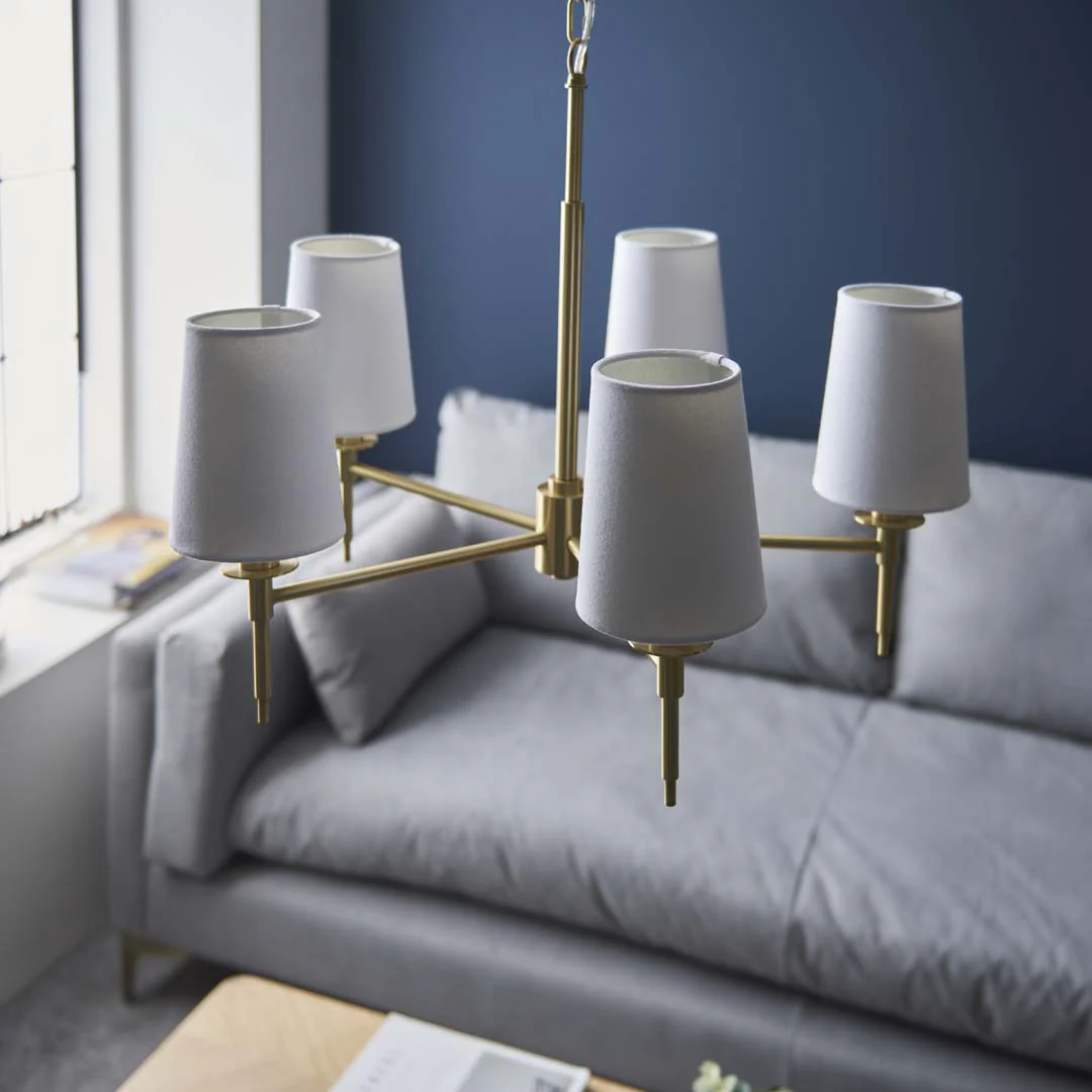 Obasi 5-Light Satin Brass Shaded Chandelier - Image 9