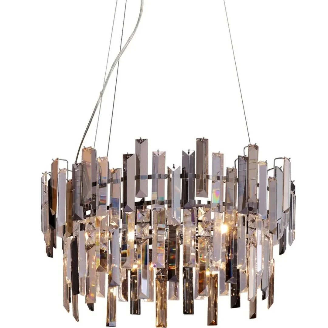Onega 3 Light Chrome & Champagne Glass Pendant Ceiling Light - Image 3