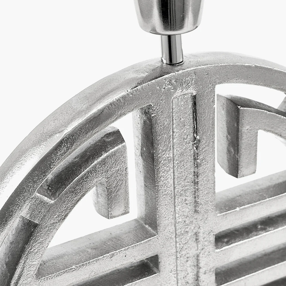 Orla Shiny Silver Metal Statement Circle Table Lamp - Image 4