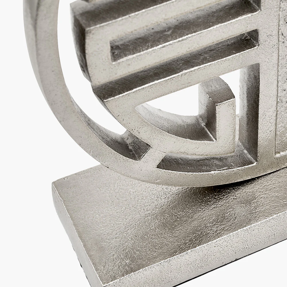 Orla Shiny Silver Metal Statement Circle Table Lamp - Image 5