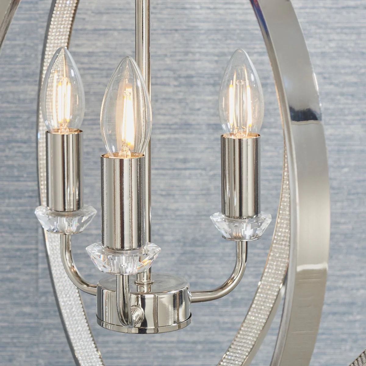 Ritz 3 Light Nickel and Crystal Ceiling Pendant - Image 3