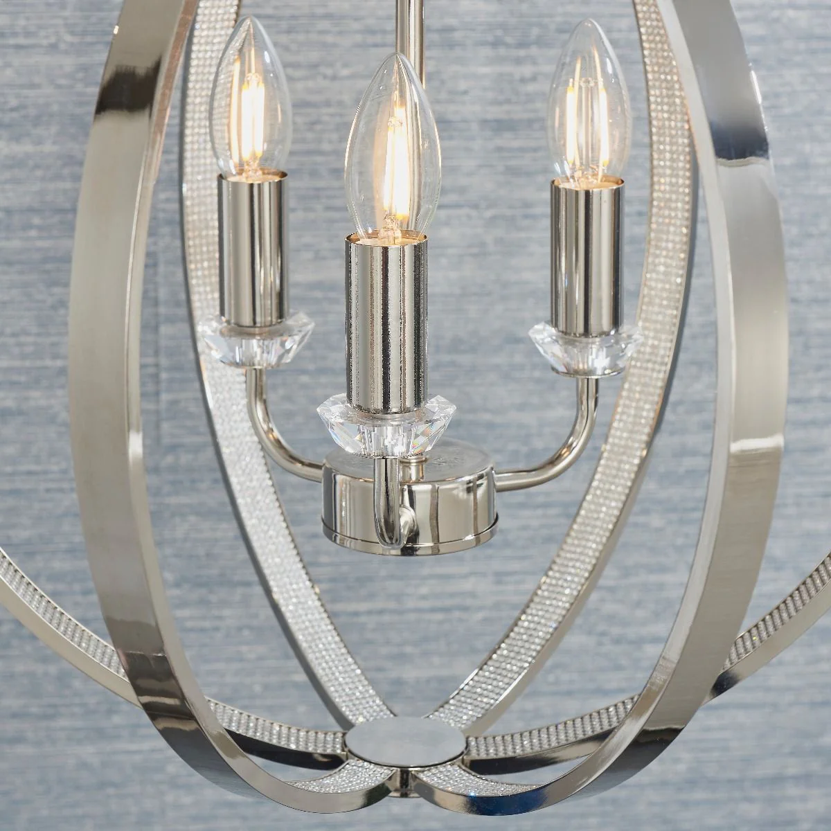 Ritz 3 Light Nickel and Crystal Ceiling Pendant - Image 5