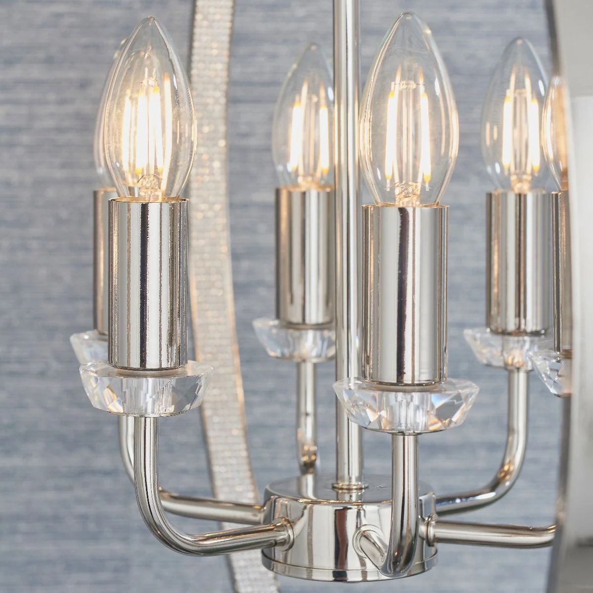 Ritz 6 Light Nickel and Crystal Ceiling Pendant - Image 3
