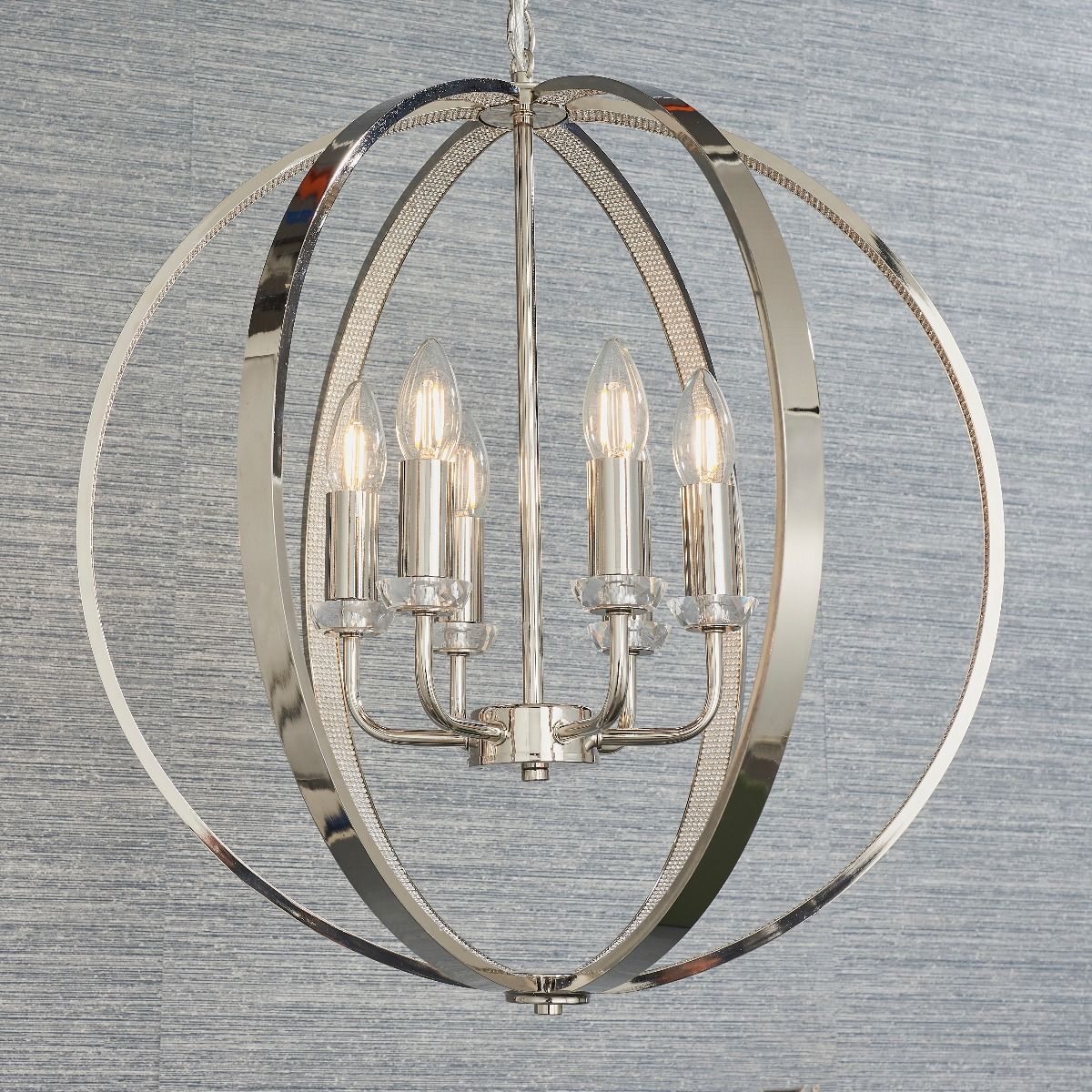 Ritz 6 Light Nickel and Crystal Ceiling Pendant - Image 4
