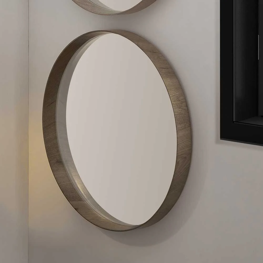 Stockholm Taupe Wood Round Wall Mirror - Image 8